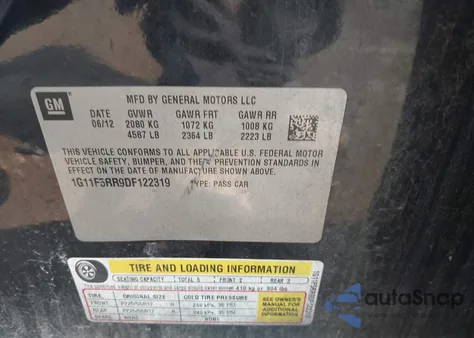 2013 Chevrolet Malibu Eco Premium Audio z USA, uszkodzony, nr VIN 1G11F5RR9DF122319